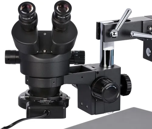 Vista 3 de AmScope SM-4BZ-FRL-B Microscopio de zoom estéreo binocular profesional, ocular WH10x, aumento de 3.5X-90X, objetivo de zoom 0.7X-4.5X, luz de anillo