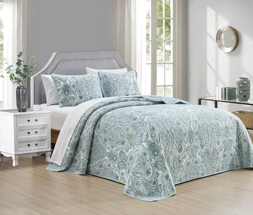 Vista 2 de Grand Linen 3-Piezas Juego de edredones con estampado fino en la cubierta de la cama reversible full/queen, tamaño king y cal king cubrecamas