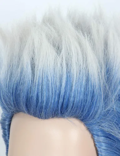 Vista 3 de Linfairy Peluca de cosplay en capas cortas de anime, disfraz de Halloween, pelucas de fiesta de cabello azul plateado