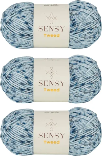 Vista 14 de S Sensy Tweed - Hilo mediano calibre acrílico #4 de primera calidad, color azul, 213 yardas, 4 onzas