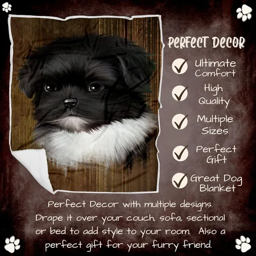 Vista 4 de Manta rústica para perro Shih Tzu, ligera, súper suave, acogedora y duradera, manta de cama con temática de animales para sofá, cama, sofá