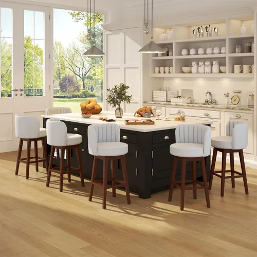 Vista 22 de COCO DESIGN - Juego de 2 taburetes de bar giratorios, 24" de altura del asiento, taburetes de bar de estilo moderno de mediados de siglo