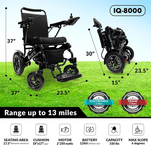 Vista 2 de Majestic IQ-8000 - Sillas de ruedas eléctricas para adultos, silla de ruedas eléctrica plegable y ligera, silla eléctrica plegable para personas