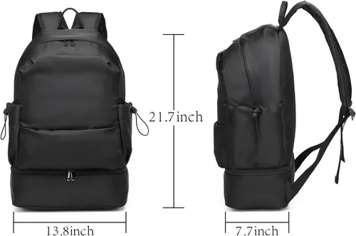 Vista 7 de seyfocnia Mochila de gimnasio para hombres, mochila de viaje impermeable con compartimento para zapatos, bolsa de gimnasio deportiva ligera, Negro