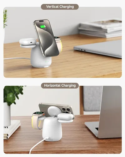 Vista 6 de SwanScout Estación de carga para cargador MagSafe, cargador inalámbrico 3 en 1 para iPhone 17/Air/16/15/14/13/12 Series, para Apple Watch y Air