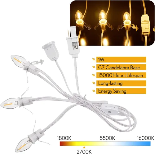 Vista 6 de Meonum Cable accesorio con 3 bombillas LED, cable de luz de molde de soplado de 8.2 pies para interiores con enchufe hembra para calabazas