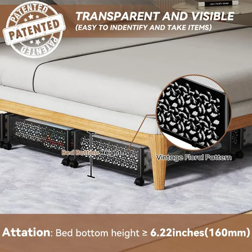 Vista 3 de Contenedor de Almacenamiento Debajo de la Cama con Ruedas, Organizador de Cajones de Almacenamiento para Zapatos Debajo de la Cama, Contenedores