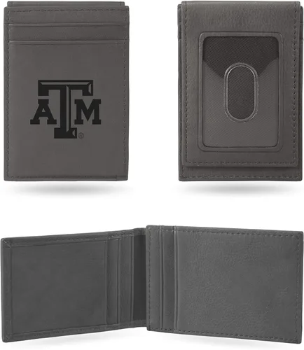 Vista 10 de Rico Industries NCAA - Cartera de bolsillo frontal grabada con láser gris, compacta, cómoda, delgada