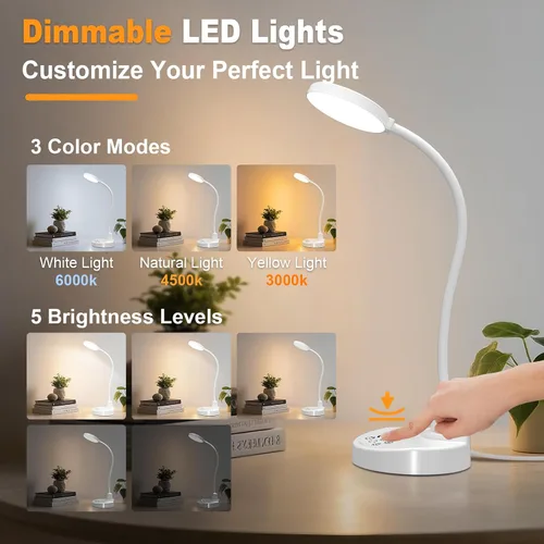 Vista 2 de Lámpara de escritorio LED de 15 W con puertos de carga USB, [botón y control remoto] Lámpara de mesa regulable con 3 modos de color, 5 niveles