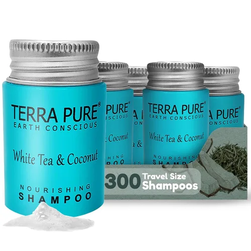 Vista 9 de Terra Pure Champú de hotel de tamaño de viaje, 100 unidades, botellas de 1 oz, amenidades de huéspedes para hoteles, alquileres de vacaciones