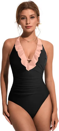 Vista 11 de SUUKSESS Traje de baño sexy de una pieza con volantes y control de abdomen para mujer