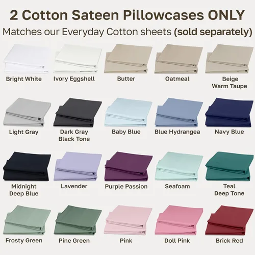 Vista 7 de California Design Den Juego de 2 fundas de almohada estándar tamaño Queen - 100% algodón, juego de 2 fundas de satén suave, se adapta a almohadas