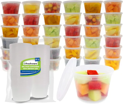 Vista 5 de Freshware Paquete de 50 recipientes de almacenamiento de alimentos de 8 onzas y 36 unidades, 86 recipientes de plástico sin BPA con tapas, a prueba