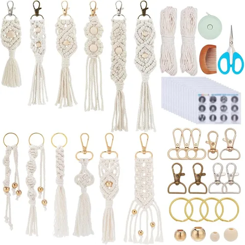 Vista 9 de INFUNLY Juego de 4 llaveros de macramé con forma de corazón, mini llaveros de macramé estilo bohemio para bolsas de macramé, colgantes de corazón