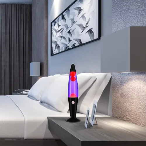 Vista 5 de EDIER Lámpara de magma, lámpara de movimiento negra de 16 pulgadas, color morado con cera naranja, luz nocturna relajante para adultos, luz nocturna