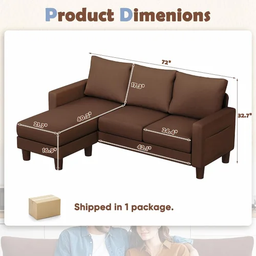 Vista 2 de JUMMICO Sofá para sala de estar pequeña, sofá pequeño de 72 pulgadas con otomana reversible, sofás en forma de L de 3 asientos, cómodos sofás
