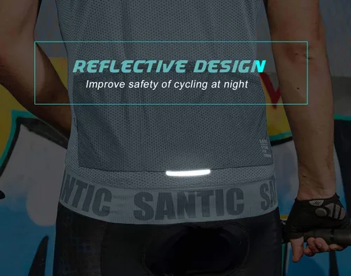 Vista 5 de Santic Camiseta de ciclismo para hombre, manga corta, camiseta de ciclismo de carretera, cremallera completa, UPF 50+, MTB con bolsillos Gris