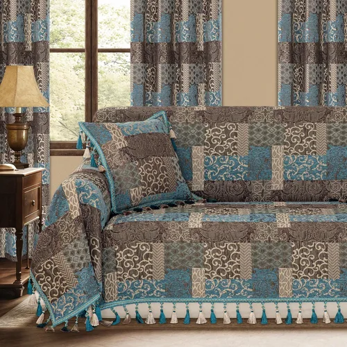 Vista 11 de Loom and Mill Fundas de sofá de lujo, funda clásica de damasco jacquard grueso para sofá, protector de muebles con borde de encaje y borlas hechas a