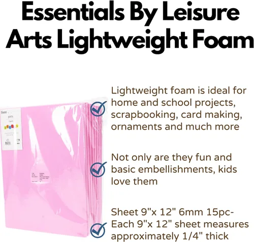 Vista 2 de EBL Foam Sheets 9x12" 0.236 in 15pc Rosa