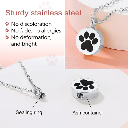 Vista 88 de FindChic Collares personalizados con urna para cenizas, barra vertical, gato, luna, reloj de arena, garra de perro, acero inoxidable, chapado en oro