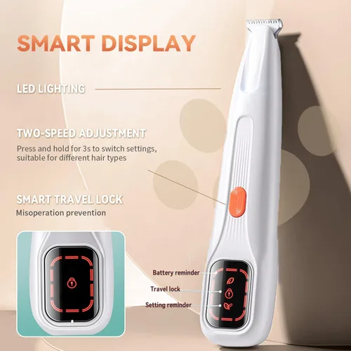 Vista 5 de Cortadora de precisión para mascotas, recortadora de patas de perro con luz LED, bajo ruido, impermeable IP68, motor de doble velocidad, apto