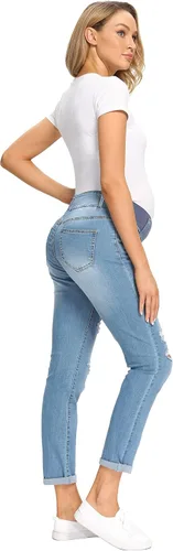 Vista 7 de Foucome Jeans de maternidad para mujer, jeans rasgados elásticos con bolsillos