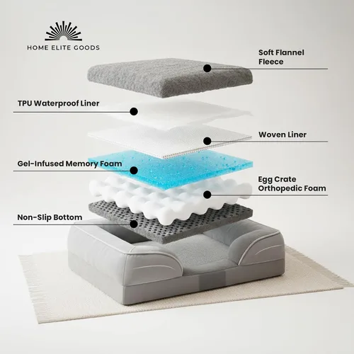 Vista 6 de Cama ortopédica para perros, sofá para mascotas de espuma viscoelástica con refuerzos, forro impermeable, funda lavable fácil de limpiar y parte