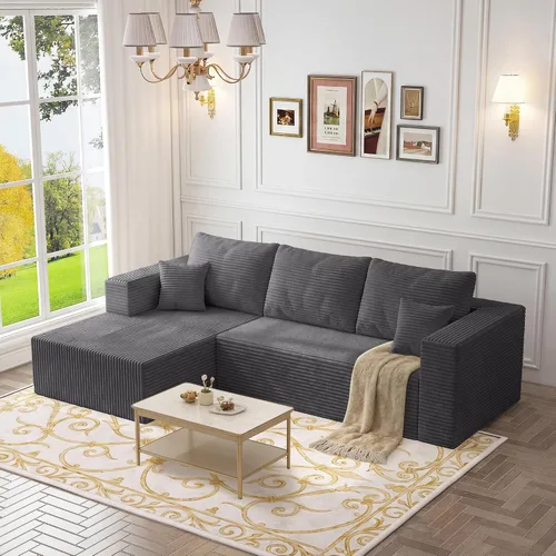 Vista 6 de Sofá otomano modular de pana de 28 pulgadas sin hueso, sofá otomano seccional para sala de estar, color beige