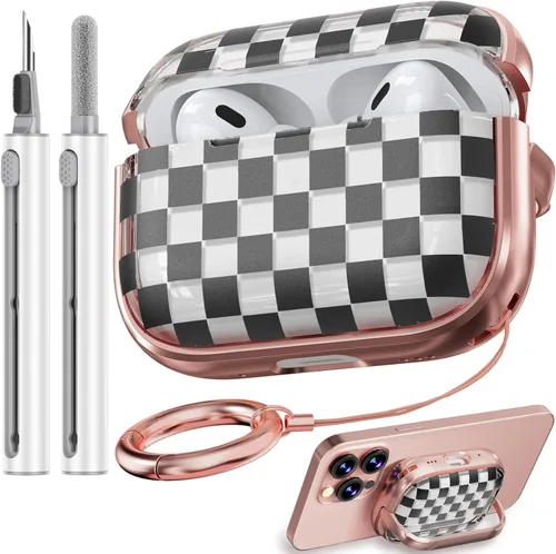 Vista 17 de Inesore Funda con bloqueo de seguridad para AirPods 4 2024, bonita funda floral para AirPod de 4ª generación para mujeres con kit limpiador