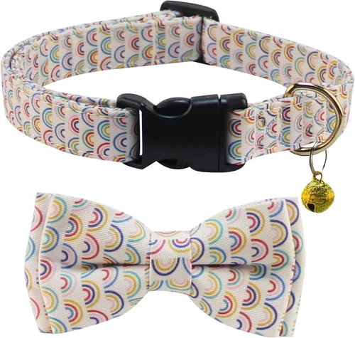 Vista 14 de Yizepet Collar de perro con corbatín - Collar ajustable para mascotas con collar de hebilla de plástico, patrón elegante para niños pequeños Beige