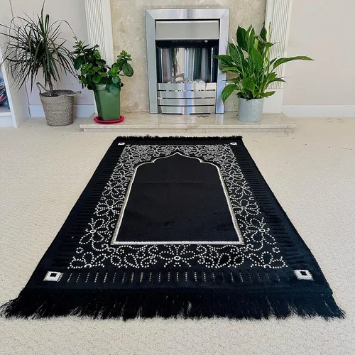 Vista 13 de Mihrab - Tapete de oración de terciopelo de lujo con estampado, 26.46 oz, peso Fabricado en Turquía (café)