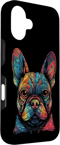 Vista 3 de iPhone 16 Colorful French Bulldog Face Frenchie Dog Lover Funny Black Case