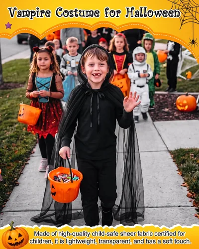 Vista 4 de JenPen Capa transparente para Halloween, color negro, para niños, con capucha de gran tamaño, cosplay