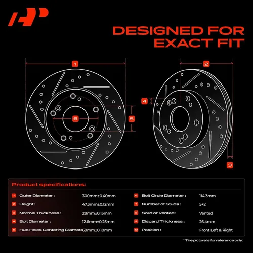 Vista 3 de A-Premium Rotores de freno de disco perforados y ranurados delanteros de 11.81 pulgadas (11.811 in) compatibles con modelos seleccionados de Hyundai