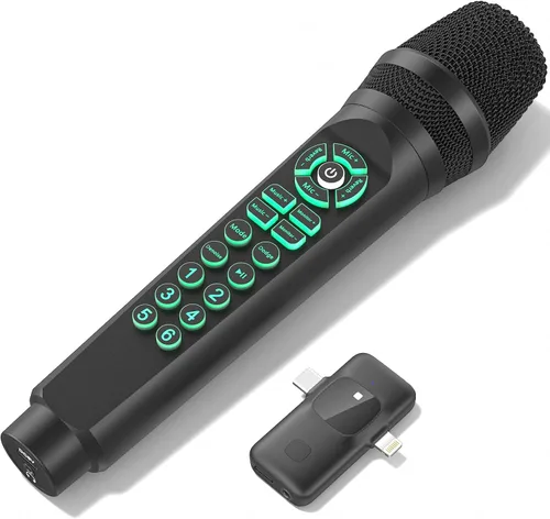 Vista 7 de Facmogu MC9 Karaoke - Kit todo en uno para micrófono y tarjeta de sonido Voice Changer Sound Effects, BT, Noise Reduction Real-Time Monitoring
