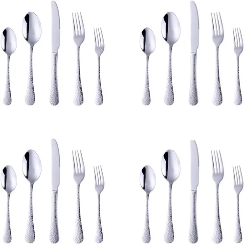 Vista 12 de Juego de cubiertos de acero inoxidable, multiusos para el hogar, cocina, restaurante, hotel, servicio de vajilla para 4 personas (negro, 20 piezas)