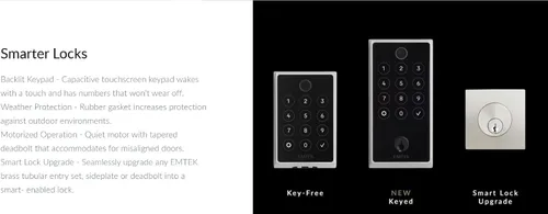 Vista 2 de Emtek EMP21211US4 Empowered 2 Pantalla táctil electrónica/llave de huella dactilar entrada libre cerrojo con Bluetooth y WiFi, latón satinado