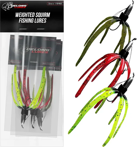 Vista 6 de Delong Lures - Los Señuelos de Pesca Squirm - Kit Definitivo de Pesca de Lubina - Jigs con Peso para Agua Dulce y Salada, Señuelos Swimbait Grandes