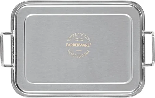 Vista 8 de Farberware Classic Traditions - Asador/sartén para asar de acero inoxidable con estante, 17" x 12.25