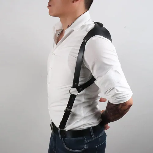 Vista 4 de NBMARLS Men Half Body Chest Belt Adjustable Leather Belts Buckles Sexy Punk Chest Belt