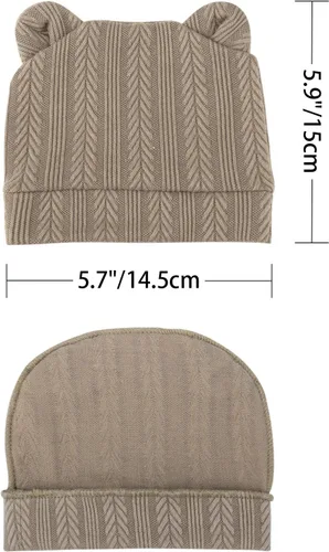 Vista 5 de Conjunto de gorro y mitones para recién nacidos con orejas de oso, gorro para bebé, gorro de hospital para bebé niño o niña, de 0 a 3 meses 4