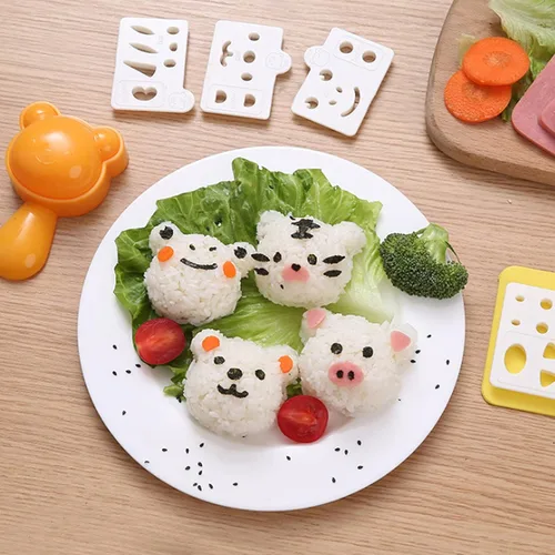 Vista 3 de Lindo molde de sushi de animales, moldeador de bolas de arroz con cortador de ponche de algas marinas Nori, herramientas de cocina de bricolaje