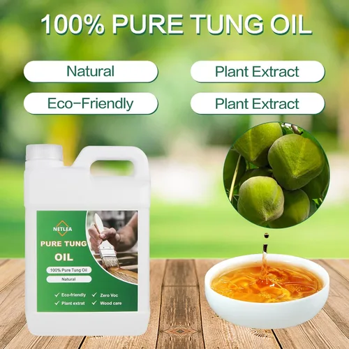 Vista 2 de Aceite Tung 100% puro de 68 onzas para acabado de madera, aceite de madera natural para muebles, suelos y madera al aire libre, acabado de aceite
