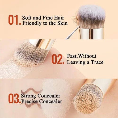 Vista 6 de 4 brochas correctoras para debajo de los ojos, cepillo profesional de base para mezclar líquidos o polvos cosméticos en ángulo