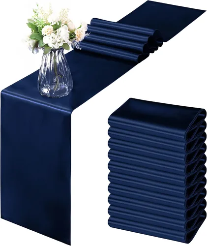 Vista 9 de Horbaunal - Juego de 12 caminos de mesa de satén azul claro de 12 x 108 pulgadas, caminos de mesa suaves para bodas, banquetes, fiestas de cumpleaños