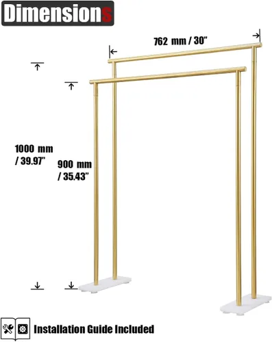 Vista 2 de JQK BTH120L30-WG - Toallero de baño de pie independiente, color dorado, de 30 pulgadas, estante doble para toallas para suelo de baño, dorado