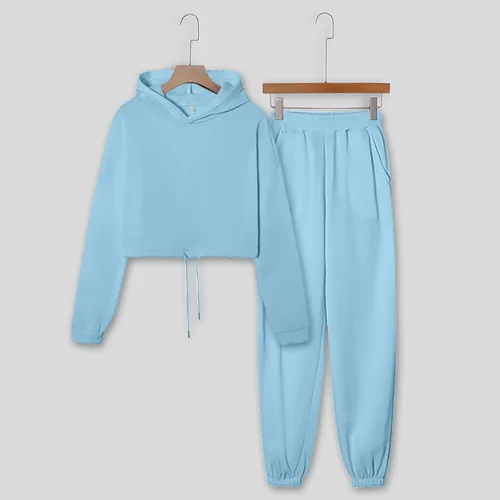 Vista 5 de Conjunto de 2 piezas para mujer, sudadera con capucha lisa, sudadera con capucha y pantalones deportivos