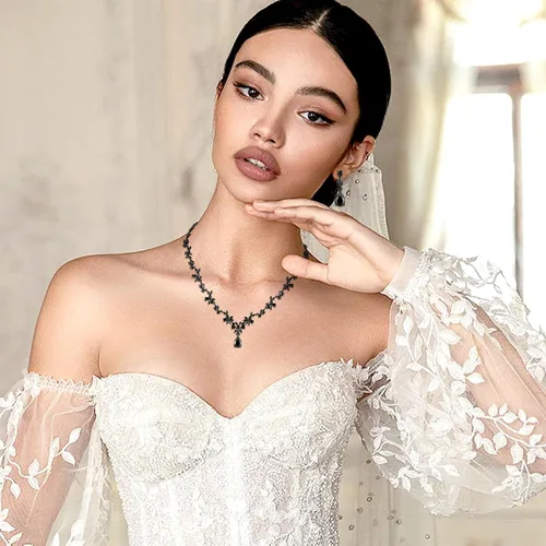 Vista 4 de Black Costume Jewelry Set for Women, Necklace Dangle Earrings Bracelet Set with Black Cubic Zirconia Rhinestone Crystal for Wedding Prom Halloween