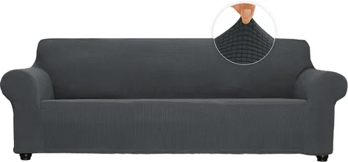 Vista 19 de Funda elástica suave para sofá de 3 cojines, protector de muebles, transpirable, lavable, tela jacquard, cuadros pequeños con parte inferior Beige