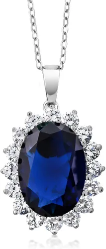 Vista 4 de Gem Stone King Juego de collar y aretes de plata de ley 925 con zafiro simulado azul